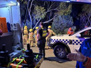 Unconscious male driver rescued from burning vehicle after collision in Mooroolbark