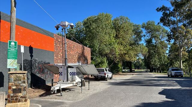 Mobile camera trailer parked at reserve to deter anti-social behaviour